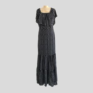 LOFT Navy Blue White Geometric Off Shoulder Long Summer Maxi Dress XS/S